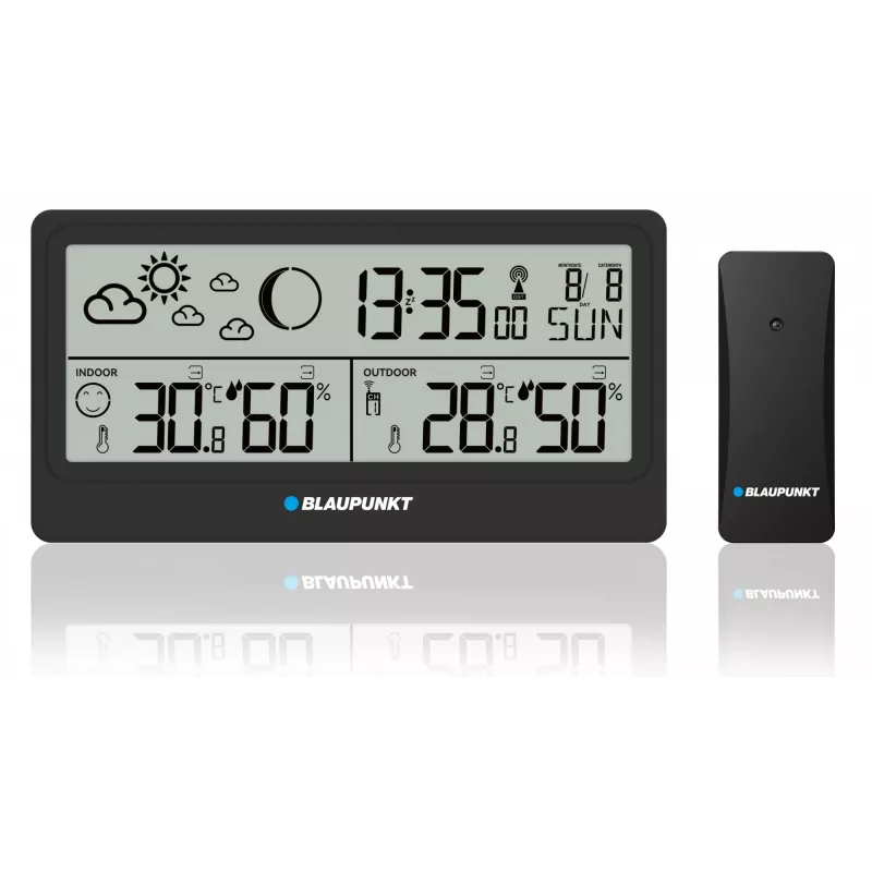 Oro stotelė BLAUPUNKT WS20BK – vidaus/lauko temperatūros ir drėgmės rodymas, juoda, 1 jutiklis, LCD, maitinama baterijomis