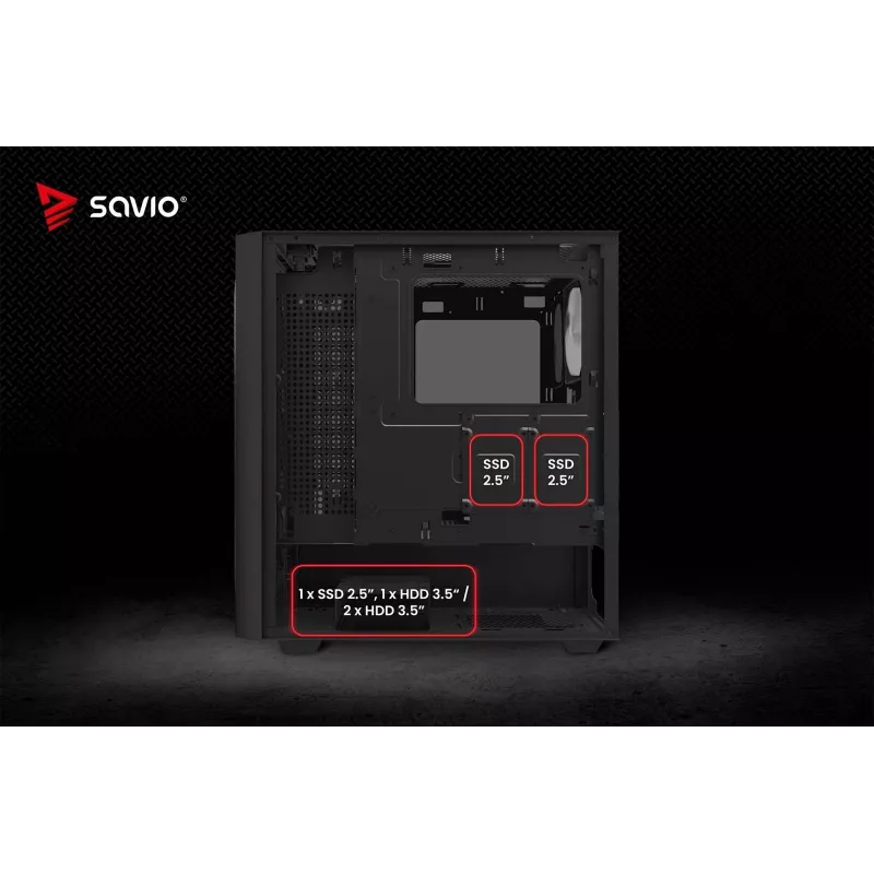 PC korpusas SAVIO Noctis Flow – Cube Mini-ITX/Micro-ATX/ATX, 3x120mm priekyje, 1x120mm gale, 2x3.5 colio + 3x2.5 colio lizdai, grūdintas stiklas