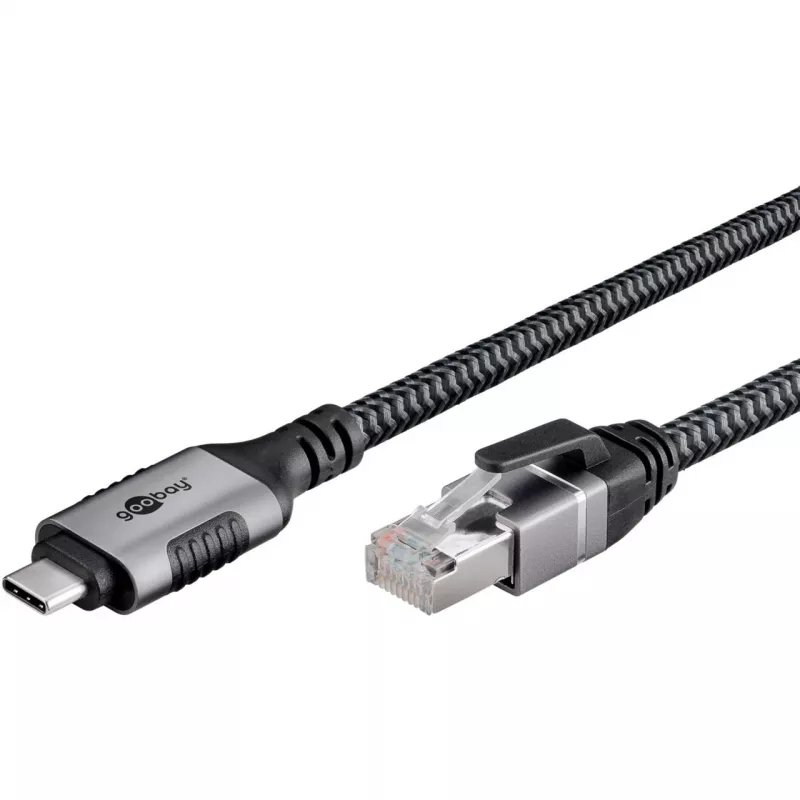 Goobay 70755 USB-C į RJ45 Ethernet CAT 6 laidas stabiliai laidinei interneto jungčiai su maršrutizatoriumi/modemiu/tinklo jungikliu / pakeičia USB į RJ45 adapterį / 1 m