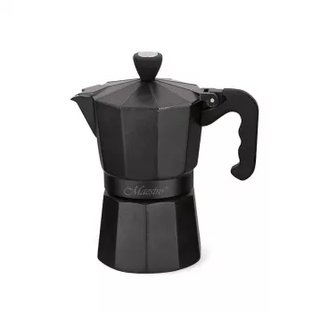 Moka puodas Maestro MR-1666-3-BLACK, rankinis 3 porcijų aliumininis kavos virimo aparatas, 150 ml, juodas