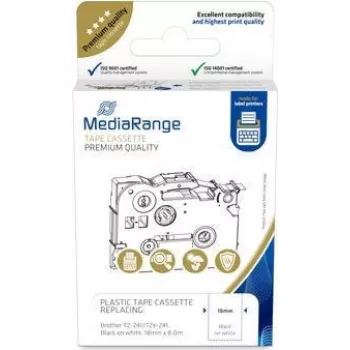 MediaRange laminuota juostelė Brother TZ-241 18 mm 8 m juoda ant baltos