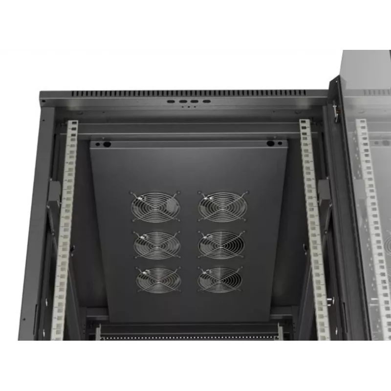19 colių stelažinė spinta LANBERG 22U 600x1000 mm, juoda, stiklinės priekinės ir galinės durelės