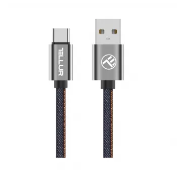 USB duomenų kabelis Tellur USB į Type-C 1 m Denim, pintas 1 m kabelis įkrovimui ir duomenų perdavimui