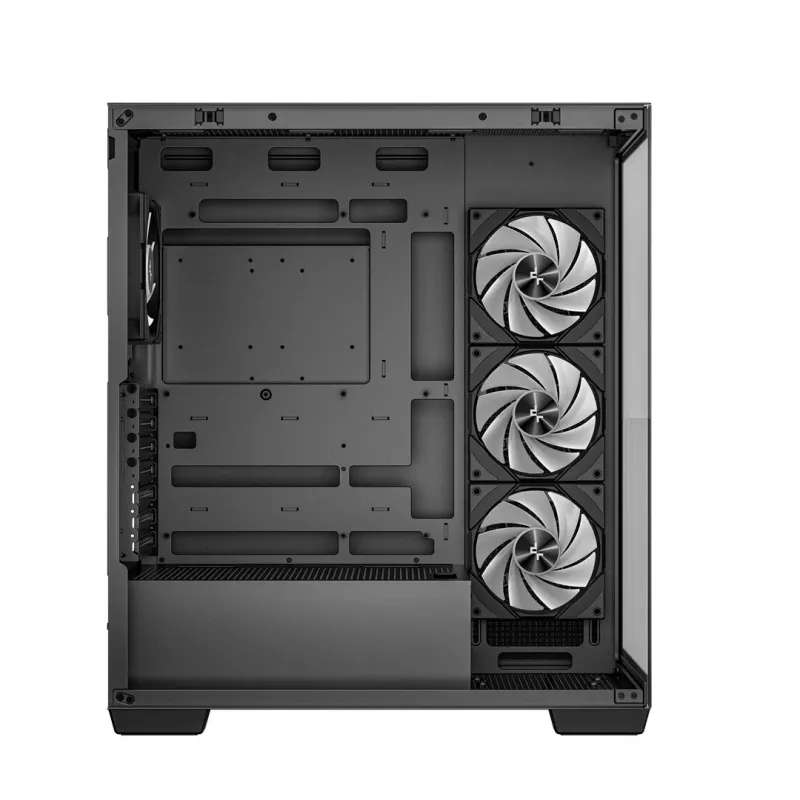 Korpusas DeepCool CG580 4F Midi Tower — ATX/MicroATX/ITX, grūdintas stiklas, 3×120 mm + 1×120 mm ventiliatoriai, 2×3.5 colio ir 2×2.5 colio diskų vietos, USB-A×2 USB-C×1, juodas