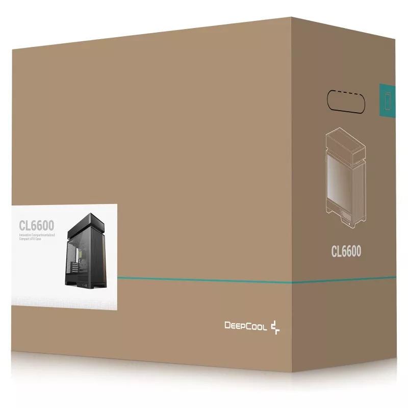 Kompiuterio korpusas DeepCool CL6600 Black – ATX/micro-ATX/Mini-ITX, ATX/PS2/SFX/SFX-L maitinimo šaltiniai, 140 mm priekiniai ventiliatoriai, 120/140 mm viršuje/gale, 2.5/3.5 colio diskai
