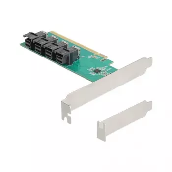 DELOCK PCIe x16 bifurkacijos kortelė į 4× vidinius SFF-8643 NVMe, žemo profilio
