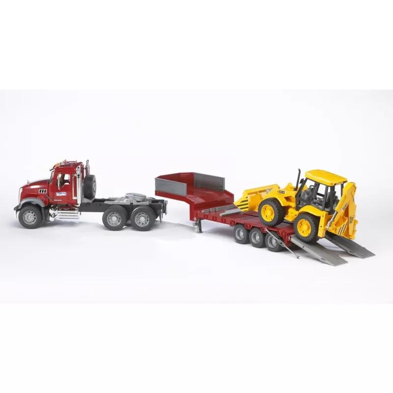 Žaislinis žemagrindis sunkvežimis su JCB 4CX priedu, BRUDER, modelis BR-02813, ABS konstrukcija, įvairiaspalvis