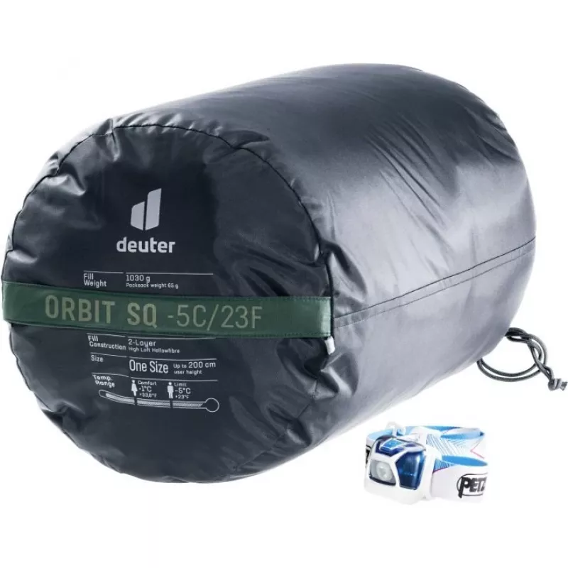 Miegmaišis DEUTER Orbit SQ -5, stačiakampis, 200 cm ūgiui, dešininis užtrauktukas, komfortas 0–10 °C, žalias