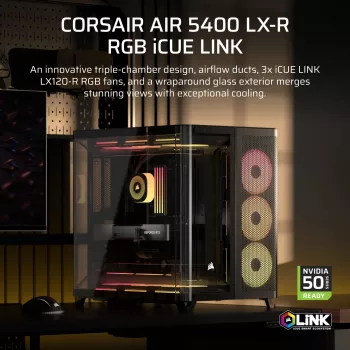 Corsair AIR 5400 LX-R RGB iCUE LINK Midi Tower Juoda