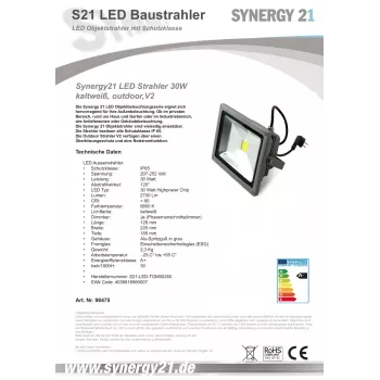 LED šviestuvas Synergy21 S21-LED-TOM00260, 30 W, šalta balta, IP65