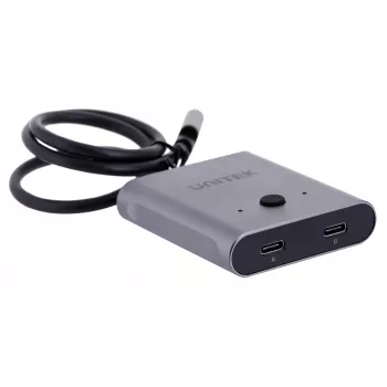 Docking stotelė Unitek D1078A – USB-C šakotuvas, 2x USB-C įėjimas, 1x USB-C išėjimas, 100 W PD, 4K palaikymas, 3480×2160 maks., pilka