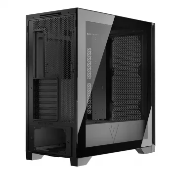 PC korpusas MODECOM VOLCANO EXPANSE T Midi Tower, grūdintas stiklas, USB-C, palaiko micro ATX, GPU iki 430 mm, CPU aušintuvas iki 180 mm, 3x3.5 colio vietos, 2x2.5 colio, juodas