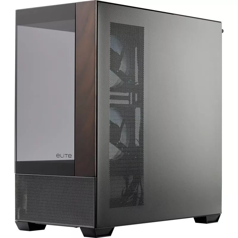 Cooler Master Elite 690 PC korpusas, Midi bokštas, ATX, grūdintas stiklas - 4x ARGB ventiliatorius, medis, juoda