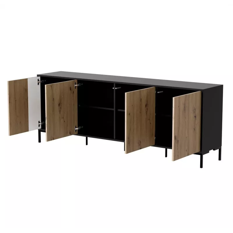 Komoda Cama Meble MERCI 200 x 40 x 74 cm – juoda/artisan ąžuolas, medžio drožlių plokštė
