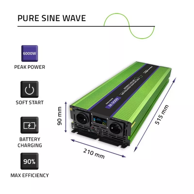 Automobilinis keitiklis Qoltec Monolith 6000 W Green 12 V