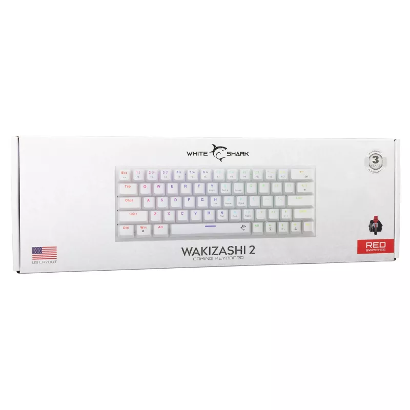 Mechaninė klaviatūra White Shark Wakizashi-2 US Red Switch, Tenkeyless / US išdėstymas, balta