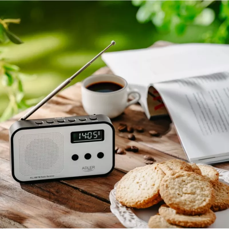 Nešiojamas skaitmeninis radijas Adler AD 1907 – AM/FM, skaitmeninis imtuvas, žadintuvas, USB-C, 600 mAh baterija, LCD, 20 išankstinių stočių, teleskopinė antena