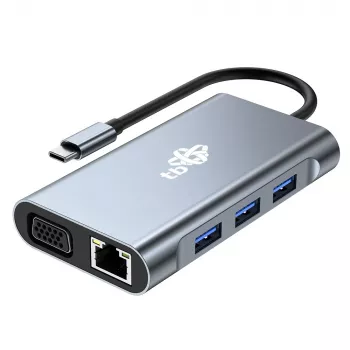 HUB 8v1 adapteris USB-C HDMI x2 USB VGA RJ45 PD