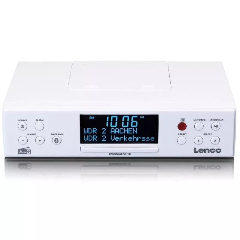 Lenco KCR-190WH montuojamas virtuvės radijo imtuvas su PLL FM, DAB+ ir Bluetooth, baltas