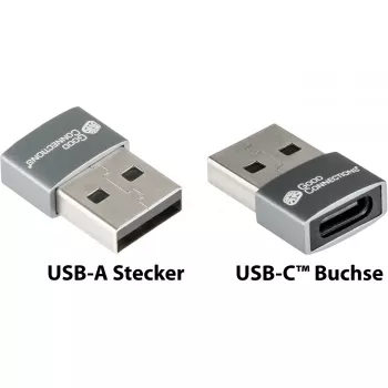 Good Connections USB-AD203 adapteris USB 2.0 kištukas A prie USB-C lizdo aliuminio korpusas pilkas