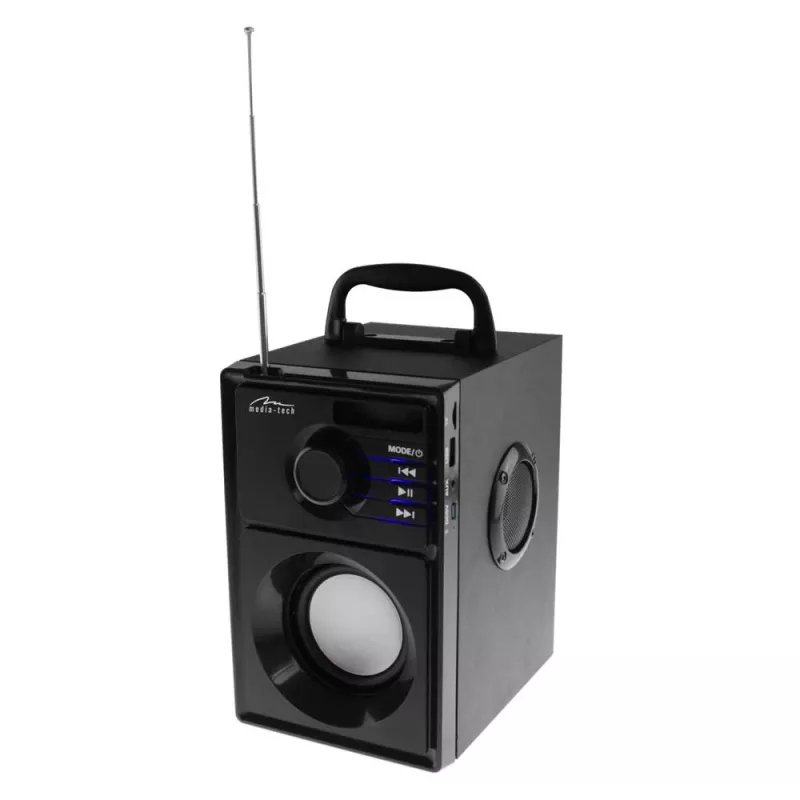 Belaidis garsiakalbis MEDIA-TECH MT3179, 20W (RMS 15W), Bluetooth 5.1, FM, MicroSD, USB, AUX, Li-Ion, 6 h, medinis korpusas