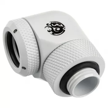 Adapteris 90° G1/4 vyriškas į 14 mm kietą vamzdelį, sukamas – BitsPower BP-DWE90RML14, baltas
