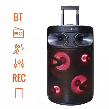 Nešiojamas Bluetooth karaoke garsiakalbis MANTA SPK0803B140 140W, su baterija, MIC/USB/microSD, FM, ekvalaizeriu, ratais