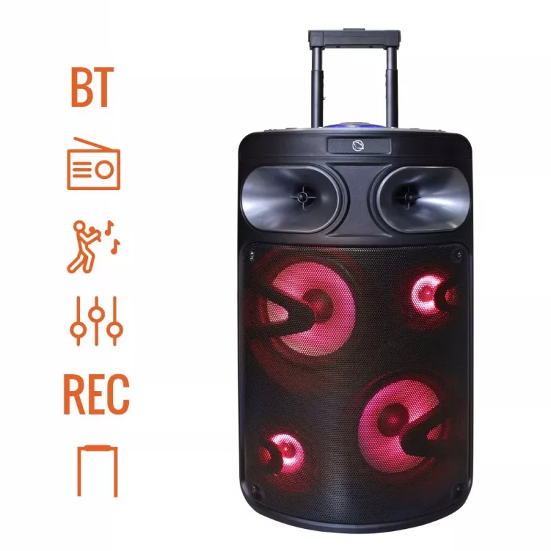 Nešiojamas Bluetooth karaoke garsiakalbis MANTA SPK0803B140 140W, su baterija, MIC/USB/microSD, FM, ekvalaizeriu, ratais