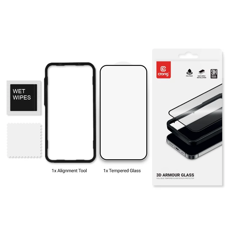 Apsauginis stiklas Crong 9H Full Glue, grūdintas, skirtas iPhone 16/15