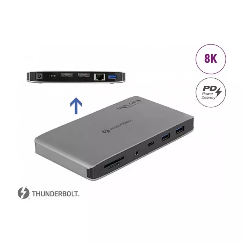 Docking stotelė DeLOCK Thunderbolt 3 8K Dual DisplayPort USB LAN SD Audio PD 3.0