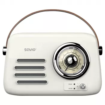 Nešiojamas radijas SAVIO RS-02 — analoginis FM imtuvas, Bluetooth 5.3, USB maitinimas, 3 W, baltas