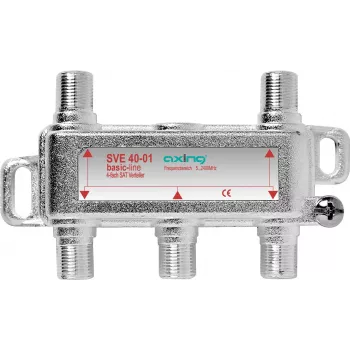 Axing SVE04001 – Kabelinis skirstytuvas – 75 omų – 5–2400 MHz – sidabrinis – 1x F tipo – 4x F tipo