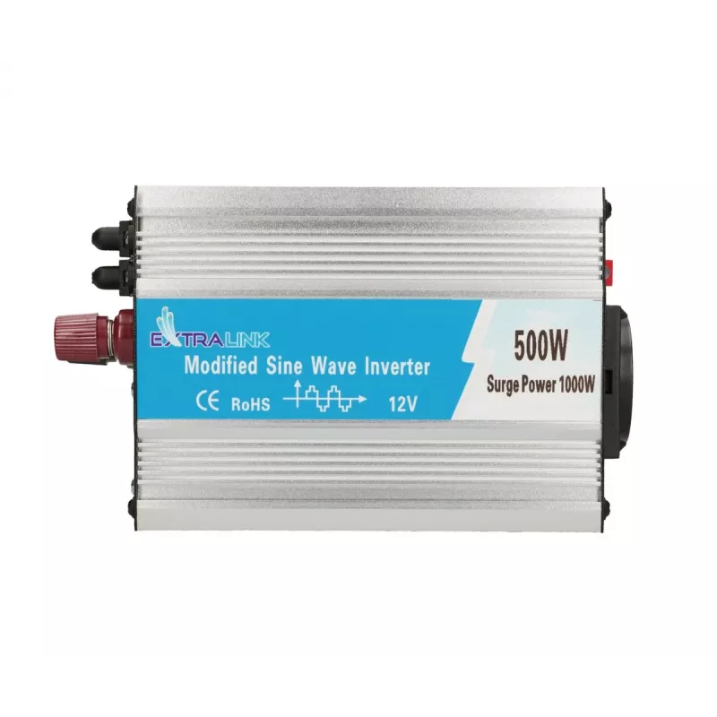 Automobilinis įtampos keitiklis Extralink OPIM-500W 12V, 500W modifikuota sinusoidė, aliumininis korpusas, aktyvus aušinimas