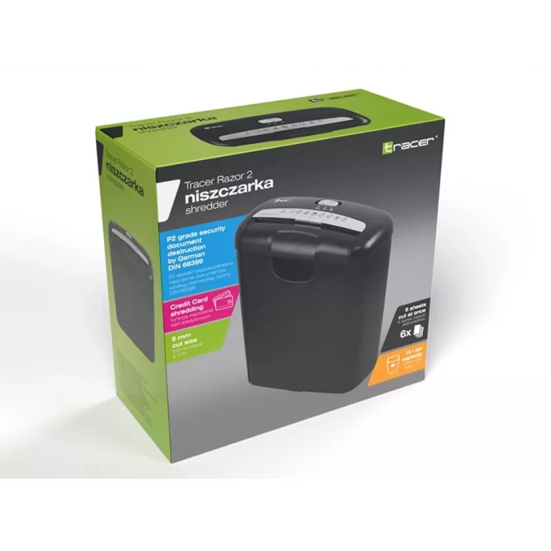 Popieriaus smulkintuvas Tracer Razor 2, juostinis pjovimas, 70 dB, juodas