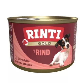 Šlapias šunų ėdalas RINTI Gold Beef Adult 185 g – bekvapis, be glitimo, pilnavertis pašaras