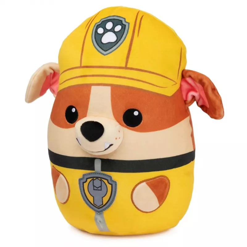 PAW Patrol Rubble minkštas žaislas, oficialus žaislas iš populiariojo animacinio serialo, spaudžiamas pliušinis šunelis vaikams nuo 1 metų, 30 cm