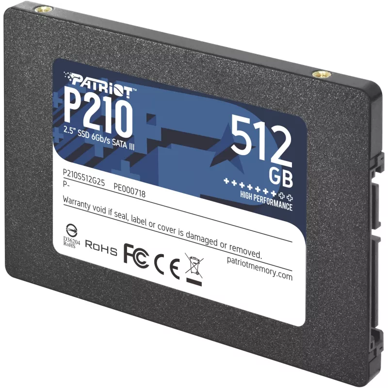 2,5 colio SATA III SSD PATRIOT P210 512 GB — 500 MB/s skaitymas, 400 MB/s rašymas