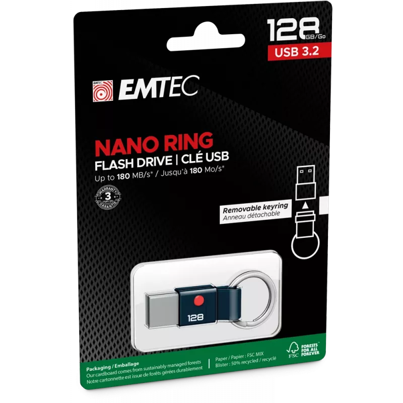 USB atmintukas EMTEC ECMMD128GT103 128 GB USB Type-A 3.2 Gen 1 (3.1) Juodas, skaitymas 180 MB/s, rašymas 25 MB/s