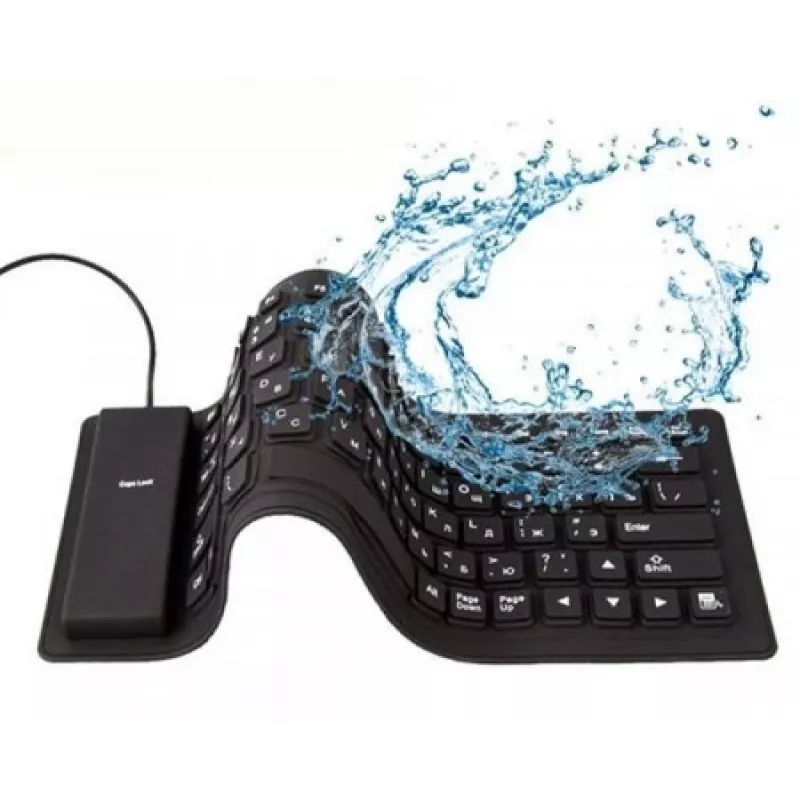 Silicone klaviatūra Gembird KB-109F-B juoda USB+PS/2