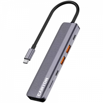 USB Type-C stotelė CANYON DS-17 — HDMI, USB 3.2 Gen 1 A, USB-C, MicroSD, 10000 Mbit/s, pilka