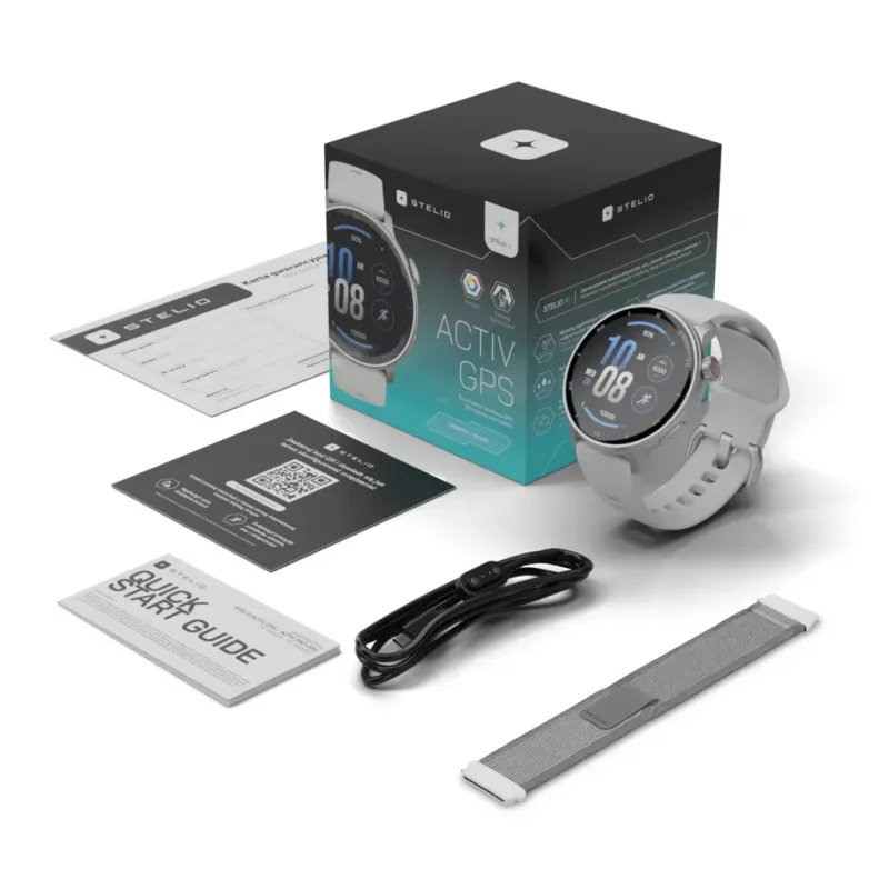 Išmanusis laikrodis Stelio Activ GPS 46mm sidabrinis STSWA101SR, GPS, 46 mm korpusas