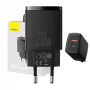 Vidinis USB greitasis įkroviklis Baseus CCXJ-B01 — 2 prievadai (USB-C PD 20W + USB-A QC3.0 18W), 100–240V, juodas