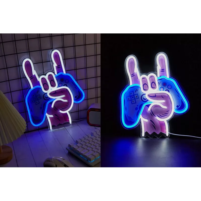 Neon šviesos MANTA SNL109MT Ranka su žaidimų pultu neoninis ženklas, dekoratyvinis LED apšvietimas žaidimų erdvei