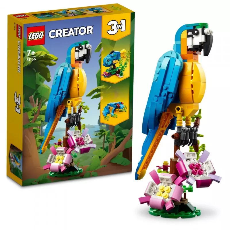 LEGO kūrybinis rinkinys Egzotiška papūga 31136 – Creator modelis, 253 detalės, 220×120×110 mm