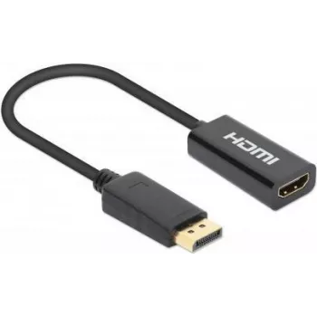Manhattan DisplayPort 1.2 į HDMI aktyvus adapteris, 4K@60Hz, 15cm, vyriškas į moterišką, DP su fiksatoriumi, juodas, ne dvikryptis, trejų metų garantija
