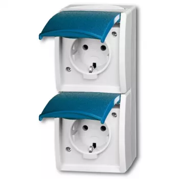 BUSCH JAEGER BJ 20-02EW-53 Kištukinis lizdas su vyriais dangteliu vertikalus 2f ocean IP44 pilkas/mėlynas