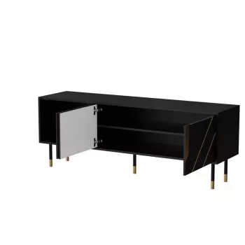 TV spintelė Cama Meble MOUNTAIN 154x40x55 cm, medžio drožlių plokštės viršus, juoda ir auksinė