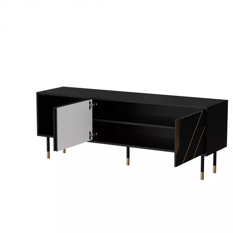 TV spintelė Cama Meble MOUNTAIN 154x40x55 cm, medžio drožlių plokštės viršus, juoda ir auksinė