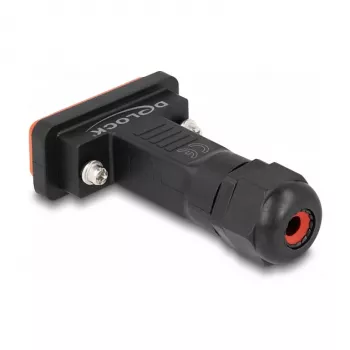 DeLOCK D-Sub HD 26 kontaktų moteriška jungtis IP67 vandeniui atspari juoda oranžinė