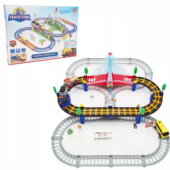 King Extralink Kids elektrinis traukinio bėgių rinkinys su lokomotyvu ir baterijomis varomu automobiliu